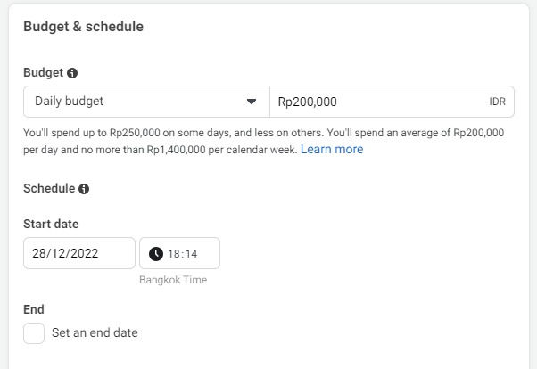 Mengatur budget, jadwal, dan durasi  ad